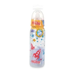 Botella Redonda Transparente 240Ml Con Tetina De Silicona Cohete