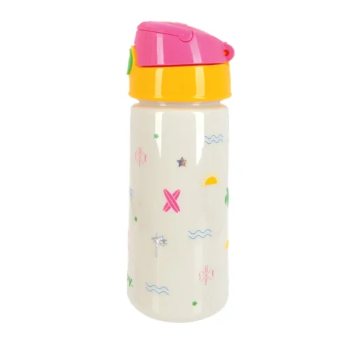 Vaso Pitillo 18 Oz Color Blanco Con Tapa Rosada